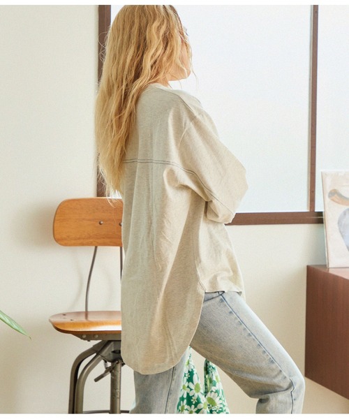 anap mimpi（アナップミンピ）の「切り替え ラウンドヘム 無地 長袖 ビッグ ロンT（Tシャツ/カットソー・レディース・ブラック/オフホワイト/キナリ・FREE）」の10枚目の写真