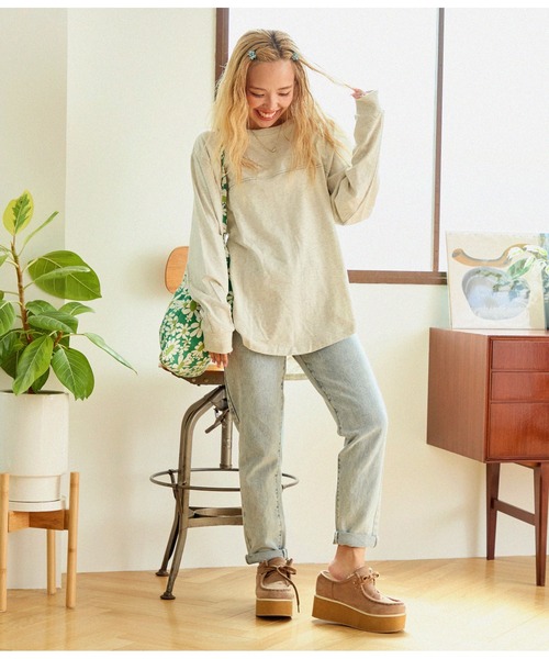 anap mimpi（アナップミンピ）の「切り替え ラウンドヘム 無地 長袖 ビッグ ロンT（Tシャツ/カットソー・レディース・ブラック/オフホワイト/キナリ・FREE）」の12枚目の写真