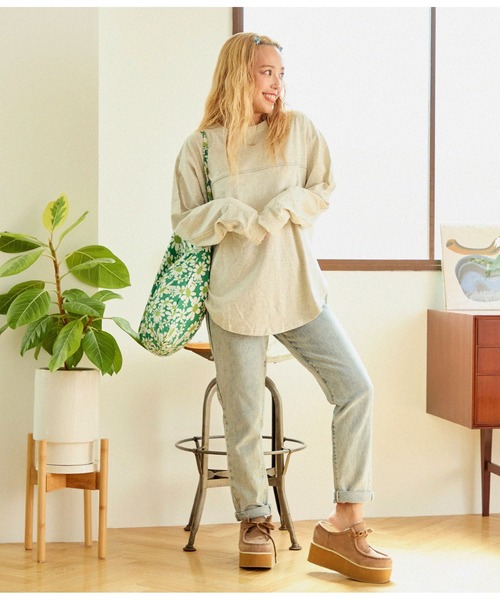 anap mimpi（アナップミンピ）の「切り替え ラウンドヘム 無地 長袖 ビッグ ロンT（Tシャツ/カットソー・レディース・ブラック/オフホワイト/キナリ・FREE）」の13枚目の写真