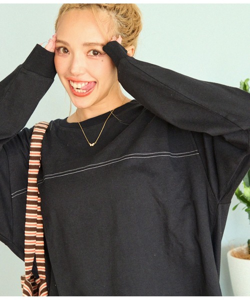 anap mimpi（アナップミンピ）の「切り替え ラウンドヘム 無地 長袖 ビッグ ロンT（Tシャツ/カットソー・レディース・ブラック/オフホワイト/キナリ・FREE）」の18枚目の写真