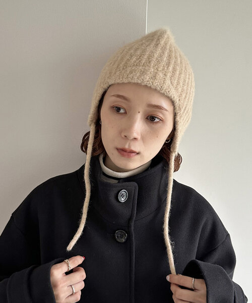 DISCOAT（ディスコート）の「ニットイヤーフラップビーニー（ニットキャップ/ビーニー・レディース・ネイビー/ベージュ・FREE）」の22枚目の写真