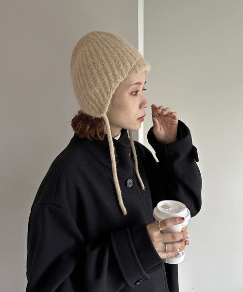 DISCOAT（ディスコート）の「ニットイヤーフラップビーニー（ニットキャップ/ビーニー・レディース・ネイビー/ベージュ・FREE）」の21枚目の写真