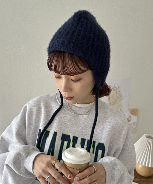 DISCOAT（ディスコート）の「ニットイヤーフラップビーニー（ニットキャップ/ビーニー・レディース・ネイビー/ベージュ・FREE）」の3枚目の写真