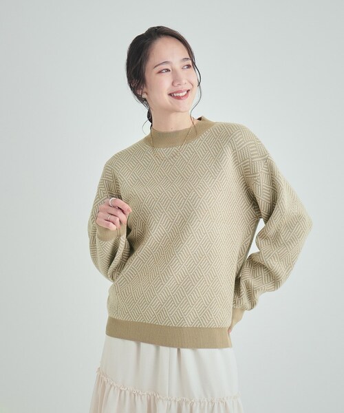 SHOO・LA・RUE(シューラルー)の「◆【S-LL/洗える/毛玉レス】クラシカルな柄が目を惹く プチハイネックニット(ニット/セーター・レディース・ブルー系9/ブラック系3/ブラック系4/ベージュ系3・04/03/02/01)」の16枚目の写真