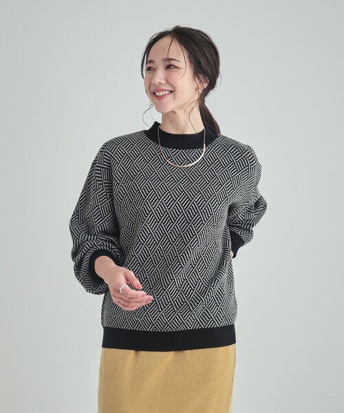 SHOO・LA・RUE(シューラルー)の「◆【S-LL/洗える/毛玉レス】クラシカルな柄が目を惹く プチハイネックニット(ニット/セーター・レディース・ブルー系9/ブラック系3/ブラック系4/ベージュ系3・04/03/02/01)」の20枚目の写真