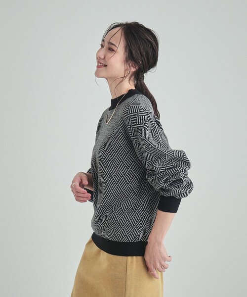 SHOO・LA・RUE(シューラルー)の「◆【S-LL/洗える/毛玉レス】クラシカルな柄が目を惹く プチハイネックニット(ニット/セーター・レディース・ブルー系9/ブラック系3/ブラック系4/ベージュ系3・04/03/02/01)」の21枚目の写真