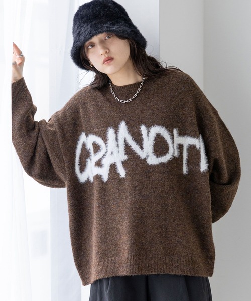 RAGEBLUE（レイジブルー）の「ロゴフェザー/シャギールーズニット（ニット/セーター・レディース・ホワイト/ブラウン/ダークグレー・FREE）」の3枚目の写真