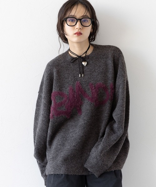 RAGEBLUE（レイジブルー）の「ロゴフェザー/シャギールーズニット（ニット/セーター・レディース・ホワイト/ブラウン/ダークグレー・FREE）」の14枚目の写真