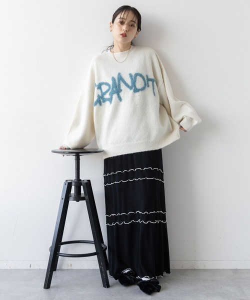 RAGEBLUE（レイジブルー）の「ロゴフェザー/シャギールーズニット（ニット/セーター・レディース・ホワイト/ブラウン/ダークグレー・FREE）」の4枚目の写真