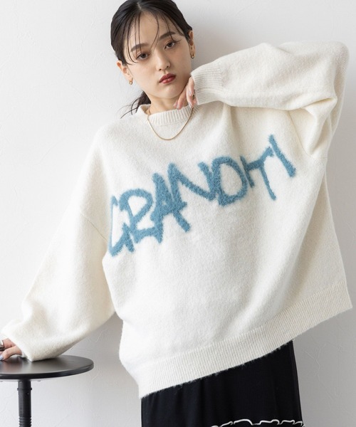 RAGEBLUE（レイジブルー）の「ロゴフェザー/シャギールーズニット（ニット/セーター・レディース・ホワイト/ブラウン/ダークグレー・FREE）」の9枚目の写真