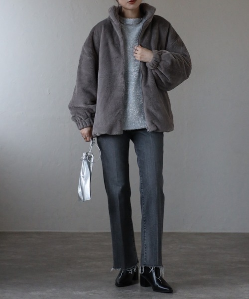 Fizz(フィズ)の「【Fizz/フィズ】 フェイクファー スタンドカラーブルゾン(ブルゾン・レディース・モカ/グレイッシュベージュ/ブラック/アイボリー・M)」の13枚目の写真