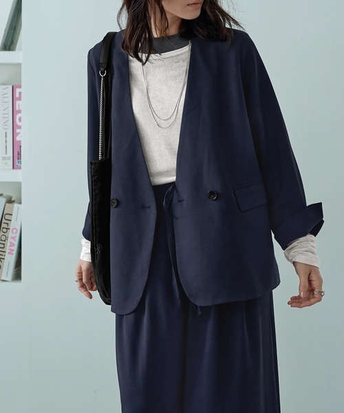 STYLE DELI（スタイルデリ）の「軽量ノーカラージャケット（ノーカラージャケット・レディース・ネイビー/ブラック/ブラウン系その他・FREE）」の3枚目の写真