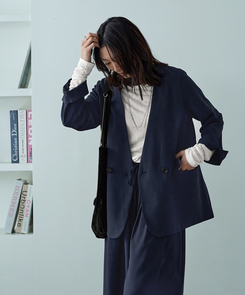 STYLE DELI（スタイルデリ）の「軽量ノーカラージャケット（ノーカラージャケット・レディース・ネイビー/ブラック/ブラウン系その他・FREE）」の14枚目の写真