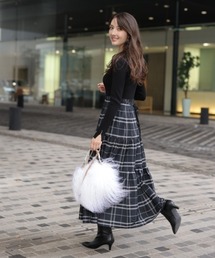 アプワイザーリッシェ ティアードタフタドッキングワンピース チェック　ニット Apuweiser-riche（アプワイザーリッシェ）の「ティアードタフタ