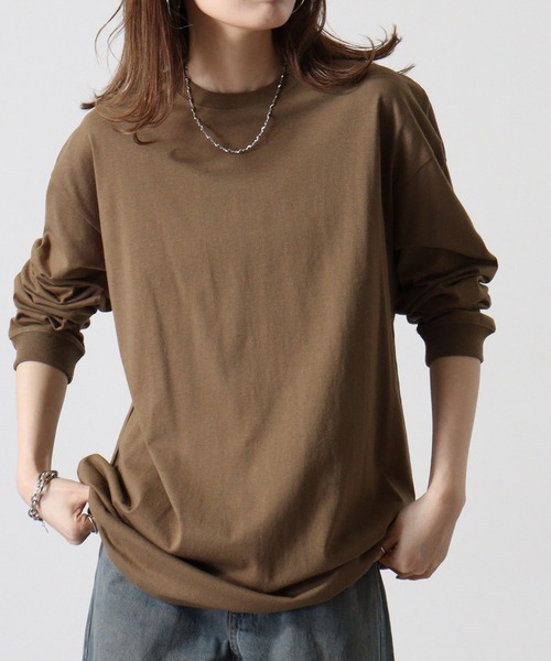 spiritoso(スピリトーゾ)の「spiritoso USAコットンロング丈クルーネックロンT(Tシャツ/カットソー・レディース・ブラック/カーキ/杢グレー/オフホワイト・F)」の4枚目の写真
