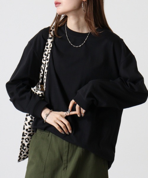 spiritoso(スピリトーゾ)の「spiritoso USAコットンロング丈クルーネックロンT(Tシャツ/カットソー・レディース・ブラック/カーキ/杢グレー/オフホワイト・F)」の20枚目の写真