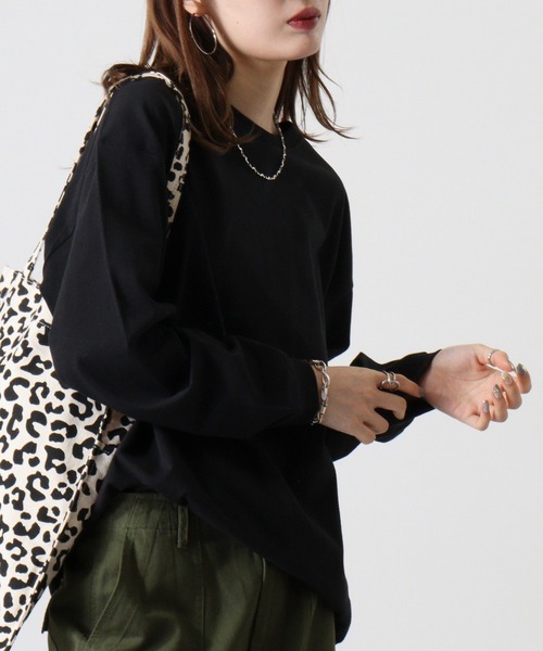 spiritoso(スピリトーゾ)の「spiritoso USAコットンロング丈クルーネックロンT(Tシャツ/カットソー・レディース・ブラック/カーキ/杢グレー/オフホワイト・F)」の21枚目の写真