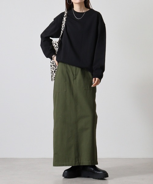 spiritoso(スピリトーゾ)の「spiritoso USAコットンロング丈クルーネックロンT(Tシャツ/カットソー・レディース・ブラック/カーキ/杢グレー/オフホワイト・F)」の22枚目の写真