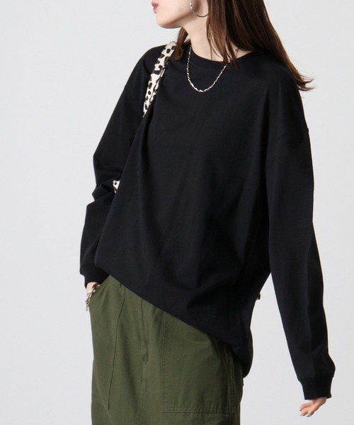 spiritoso(スピリトーゾ)の「spiritoso USAコットンロング丈クルーネックロンT(Tシャツ/カットソー・レディース・ブラック/カーキ/杢グレー/オフホワイト・F)」の19枚目の写真