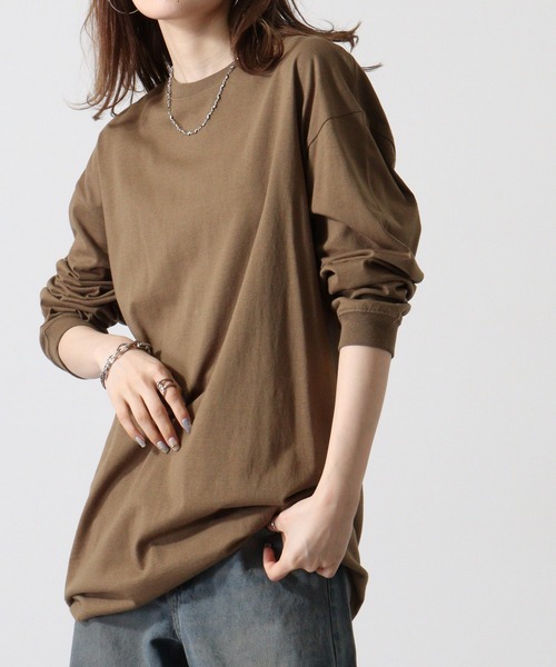 spiritoso(スピリトーゾ)の「spiritoso USAコットンロング丈クルーネックロンT(Tシャツ/カットソー・レディース・ブラック/カーキ/杢グレー/オフホワイト・F)」の16枚目の写真