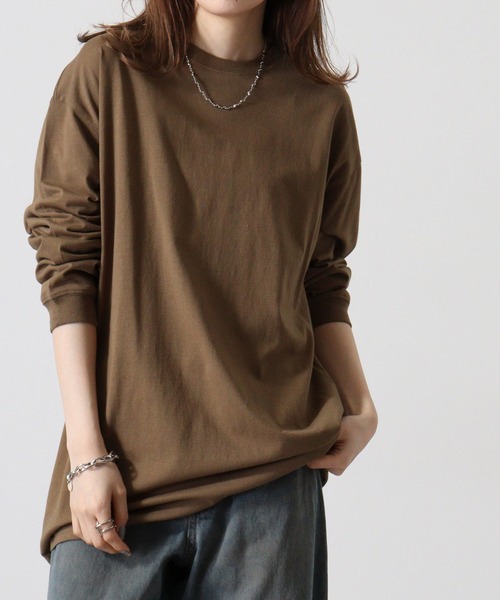 spiritoso(スピリトーゾ)の「spiritoso USAコットンロング丈クルーネックロンT(Tシャツ/カットソー・レディース・ブラック/カーキ/杢グレー/オフホワイト・F)」の17枚目の写真