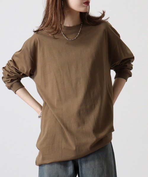 spiritoso(スピリトーゾ)の「spiritoso USAコットンロング丈クルーネックロンT(Tシャツ/カットソー・レディース・ブラック/カーキ/杢グレー/オフホワイト・F)」の18枚目の写真