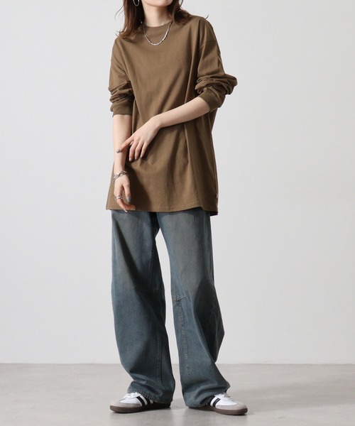 spiritoso(スピリトーゾ)の「spiritoso USAコットンロング丈クルーネックロンT(Tシャツ/カットソー・レディース・ブラック/カーキ/杢グレー/オフホワイト・F)」の10枚目の写真
