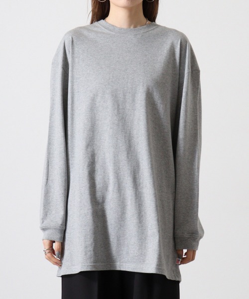 spiritoso(スピリトーゾ)の「spiritoso USAコットンロング丈クルーネックロンT(Tシャツ/カットソー・レディース・ブラック/カーキ/杢グレー/オフホワイト・F)」の11枚目の写真