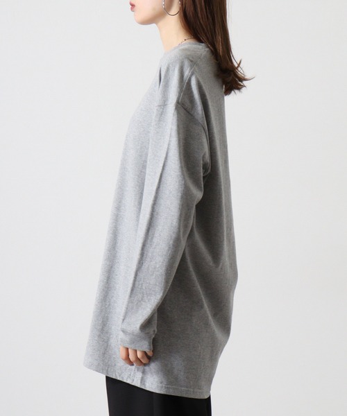 spiritoso(スピリトーゾ)の「spiritoso USAコットンロング丈クルーネックロンT(Tシャツ/カットソー・レディース・ブラック/カーキ/杢グレー/オフホワイト・F)」の12枚目の写真