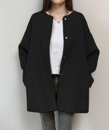 新品⭐ノーカラーコート⭐36(S)黒 チェスターコート（Black - #41 宵の水） ｜小倉織｜小倉 縞縞