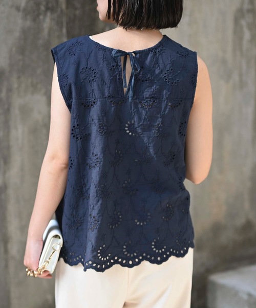 インド綿刺繍ノースリーブブラウス（インド綿.インドコットン.コットン