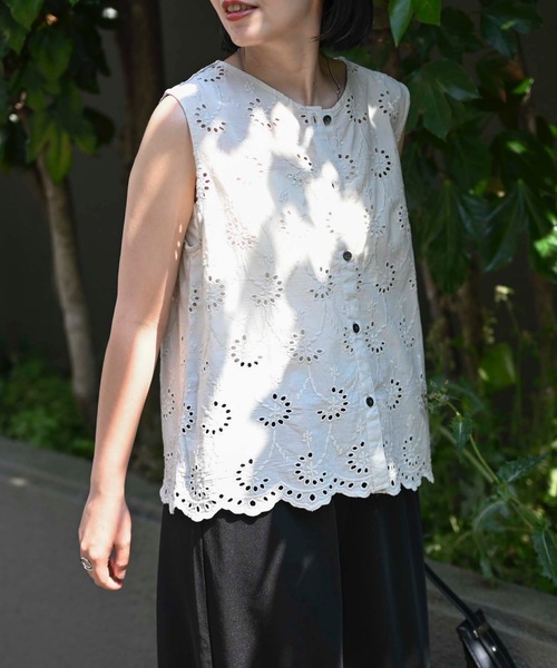 Cygne◆ケープブラウス/ノースリーブブラウス/--/コットン/WHT 楽天市場】送料無料 トップス ブラウス ノースリーブ フリル