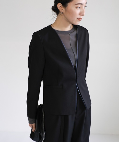 select MOCA（セレクトモカ）の「【セレモニー】レイヤードノーカラージャケット（ノーカラージャケット・レディース・ベージュ/ブラック・FREE）」の9枚目の写真