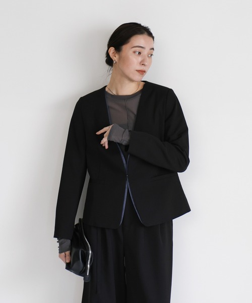 select MOCA（セレクトモカ）の「【セレモニー】レイヤードノーカラージャケット（ノーカラージャケット・レディース・ベージュ/ブラック・FREE）」の6枚目の写真