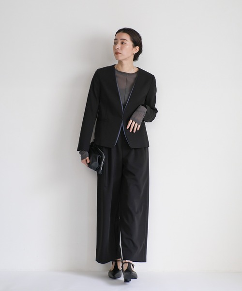 select MOCA（セレクトモカ）の「【セレモニー】レイヤードノーカラージャケット（ノーカラージャケット・レディース・ベージュ/ブラック・FREE）」の3枚目の写真