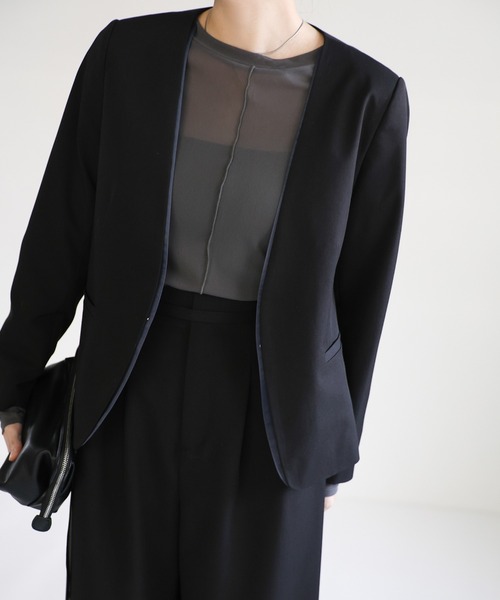 select MOCA（セレクトモカ）の「【セレモニー】レイヤードノーカラージャケット（ノーカラージャケット・レディース・ベージュ/ブラック・FREE）」の10枚目の写真