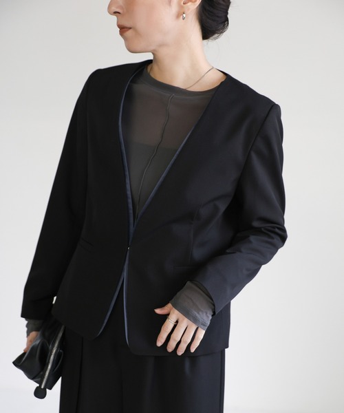 select MOCA（セレクトモカ）の「【セレモニー】レイヤードノーカラージャケット（ノーカラージャケット・レディース・ベージュ/ブラック・FREE）」の5枚目の写真