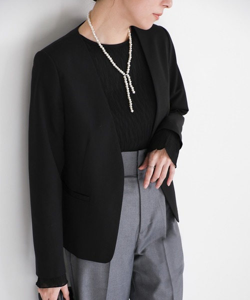 select MOCA（セレクトモカ）の「【セレモニー】レイヤードノーカラージャケット（ノーカラージャケット・レディース・ベージュ/ブラック・FREE）」の14枚目の写真