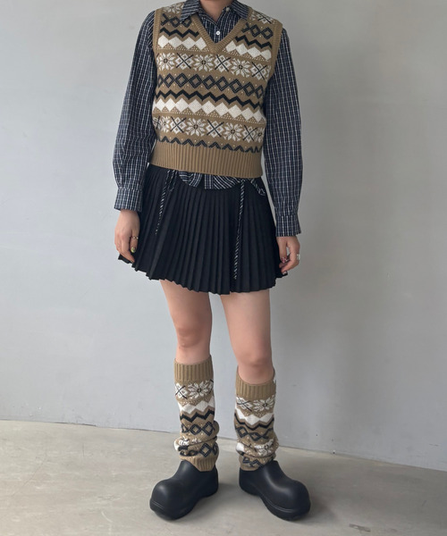 DOMA ニットカラーベスト セール】配色ニットベスト/ラメニット【動画あり】（ベスト