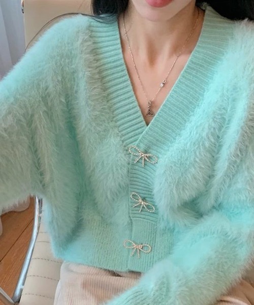 セール】韓国風ふわふわシャギーニットカーディガン（カーディガン