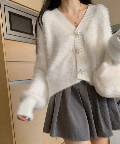 Miniministore（ミニミニストア）の「韓国風ふわふわシャギーニットカーディガン（カーディガン/ボレロ・レディース・ブラック/ピンク/ミント/オフホワイト・FREE）」の7枚目の写真