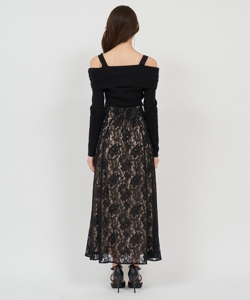 ROYAL PARTY（ロイヤルパーティー）の「オフショルドッキングレーススカートワンピース（ワンピース・レディース・ブラック/ネイビー/オフホワイト・FREE）」の6枚目の写真