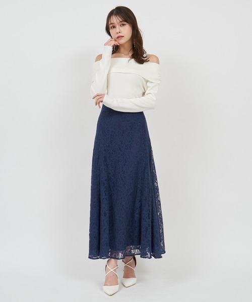 ROYAL PARTY（ロイヤルパーティー）の「オフショルドッキングレーススカートワンピース（ワンピース・レディース・ブラック/ネイビー/オフホワイト・FREE）」の12枚目の写真