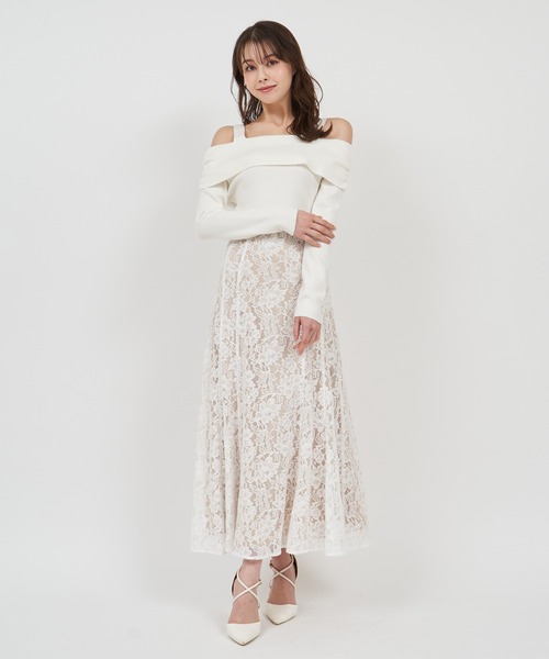 ROYAL PARTY（ロイヤルパーティー）の「オフショルドッキングレーススカートワンピース（ワンピース・レディース・ブラック/ネイビー/オフホワイト・FREE）」の13枚目の写真