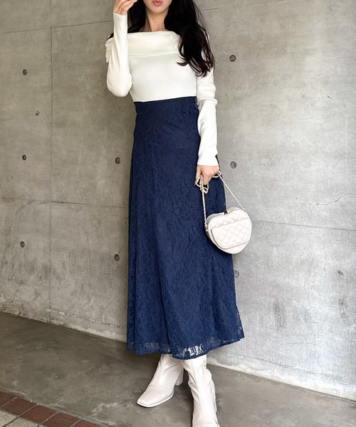 ROYAL PARTY（ロイヤルパーティー）の「オフショルドッキングレーススカートワンピース（ワンピース・レディース・ブラック/ネイビー/オフホワイト・FREE）」の14枚目の写真