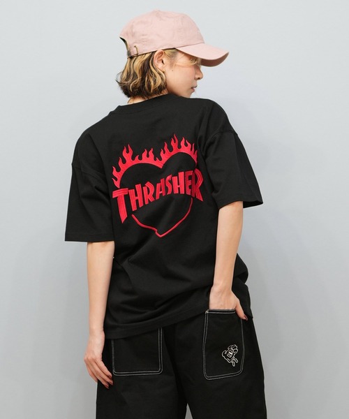 THRASHER(スラッシャー)の「THRASHER/スラッシャー バーニングハートTシャツ 252TH2ST030(Tシャツ/カットソー・レディース・ブラック×レッド/ホワイト×レッド/ブラック×ブルー/ブラック×グリーン/ホワイト×グリーン/ホワイト×ブルー・L/M/XL)」の4枚目の写真