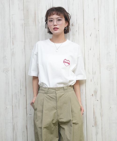 THRASHER(スラッシャー)の「THRASHER/スラッシャー バーニングハートTシャツ 252TH2ST030(Tシャツ/カットソー・レディース・ブラック×レッド/ホワイト×レッド/ブラック×ブルー/ブラック×グリーン/ホワイト×グリーン/ホワイト×ブルー・L/M/XL)」の7枚目の写真