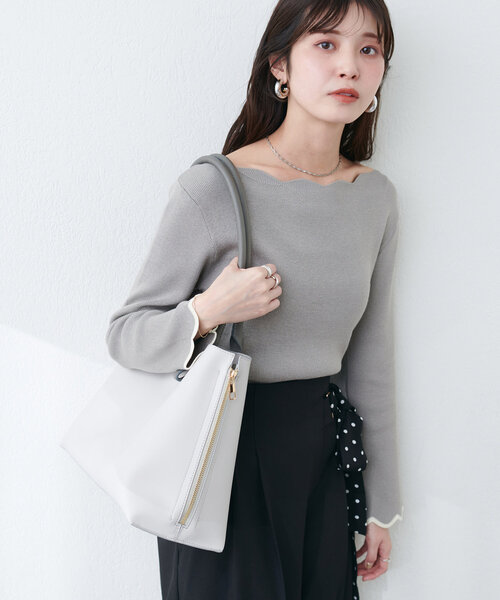 natural couture(ナチュラルクチュール)の「きれいめバイカラーA4BAG(ショルダーバッグ・レディース・アイボリー/ライトグレー/ブラウン・FREE)」の6枚目の写真