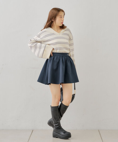 7634 ブルーとモノトーン♡キレカジコーデ Lサイズ レディース服 12点 アクリル混ポンチ・サイドラインチュニック/40代50代からの