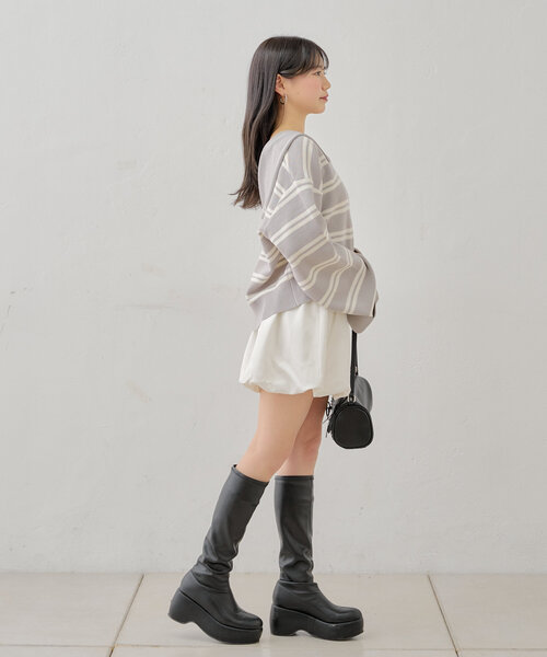 7634 ブルーとモノトーン♡キレカジコーデ Lサイズ レディース服 12点 アクリル混ポンチ・サイドラインチュニック/40代50代からの